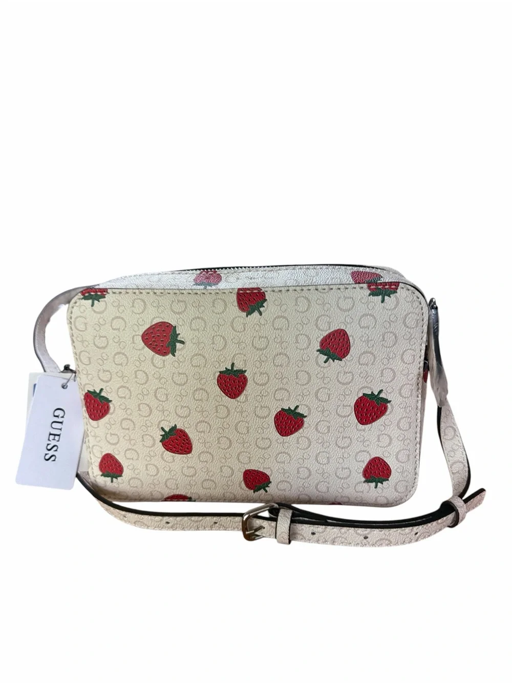Guess Strawberry Print Camera Crossbody Bag Pale Pink & Matching Flap Wallet Set